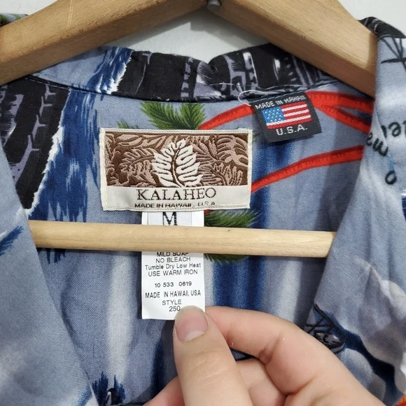 Vintage Kalaheo Made in Hawaii Pearl Harbor Print Button Down Shirt - Picture 3 of 3